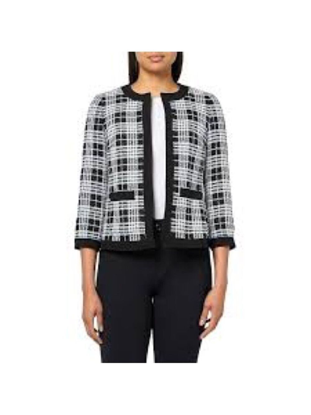 Nine West Women's Plaid Blazer in Black and White Sz 8